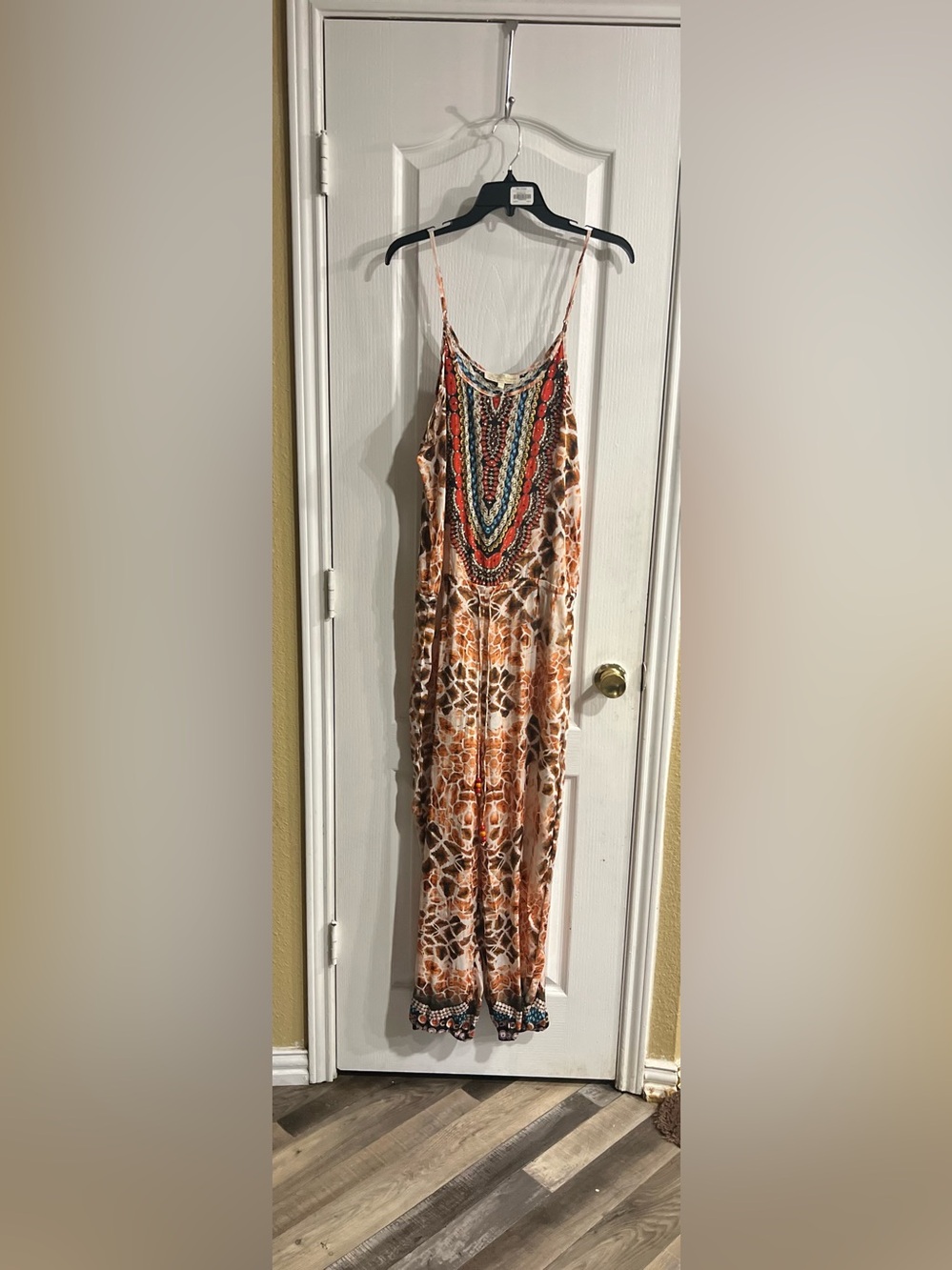 Beaded Neckline Brown Multi Print/Animal Print Jumpsuit